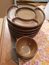 Alte Fondue Teller 6 Stück und 3 Soßen Schälchen, aus den 90er - 95er Jahren