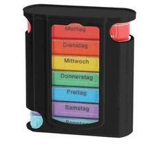 Tablettenbox Pillenbox  Reise Box 7 Tage 4 Fächer schwarz bunt