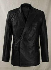 Zweireihig Neu Herren Schwarzer Blazer 100% Echt Lammleder Stil Mantel Kleidung