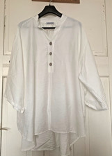 Bluse Lagenlook  Gr. 60/ 62/ 64  cremeweiß Crash   Krempelärmel  hinten länger