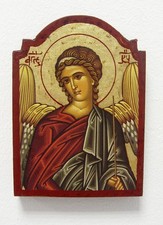 Griechische Ikone oben rund Heiliger Michael Gr. ca. 14x10 cm