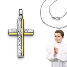 Kommunion Konfirmation Kreuz Anhänger Silber 925 - bicolor vergoldet mit Kette