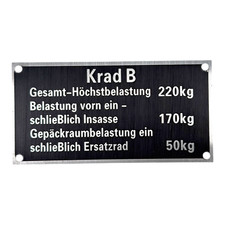 Typenschild Bezeichnung Krad B