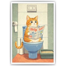 Katze auf Toilette Poster –