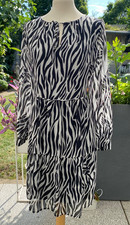 Hallhuber Sommerkleid Gr 44  Viskose  Blusenkleid Weiss Schwarz