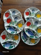 ital.  Keramik: 6 Stück handbemalte Fondueteller