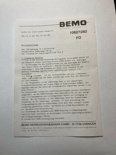 Bemo gebrauchsanweisung für - gebrauchsanweisung,