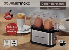 GOURMETmaxx Eierkocher 2 Eier Edelstahl kompakt, spülmaschinenfest, 3 Härtegrade