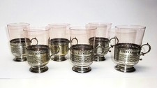 6x Teeglas silber Glas Tee Antik Silber alt Halter versilbert Halterung 12 cm