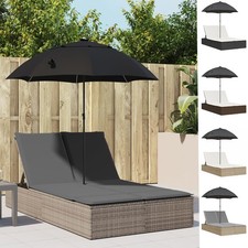 Doppel-Sonnenliege mit Sonnenschirm Poly Rattan Loungebett Gartenliege 2 Persone
