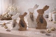 4 STK Hasen Holz braun weiß