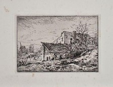 Charles Émile Jacque Gehöft Windmühle Schule von Barbizon Orig Radierung 19 Jh