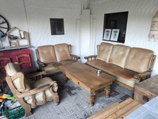 Massive und Rustikale Sofa Set Leder Sofa Couch 3 2 1 Sitzer Sofas Luxus Design