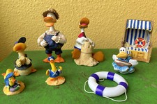 8 Dekofiguren Dekoration Enten am Strand Ton Kunstharz Strandkorb