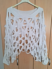 Damen Überwurf Poncho  Onesize  Weiß, Made in Italy