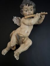 Skulptur Engel mit Flöte Putto im Barock Stil handbemalt 46cm 1,85kg