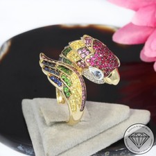 Wert 6990 € Brillant Farbedelstein Papagei Ring in 585 14 Karat Gelb Gold