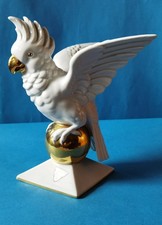 Groß Kakadu Porzellan Figur Neu Tettau 21,5cm Papagei Weis Gold