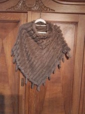 Damen Fell Poncho Braun Beige