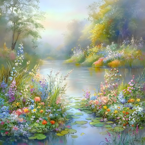 Wandbild blumen see natur - wandbild,