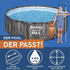 Bestway Steel Pro MAX 366x100cm Pool 56709 Filterpumpe und Zubehör Rattan Optik