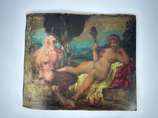 Antikes Ölgemälde Adolf Frey Moock Pan und Bacchantin Akt Studie Öl Gemälde Art