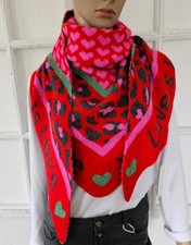 Blogger XL Dreieckstuch Halstuch Schal mit Kaschmir Animal/Herzen Rot/Pink/Grün