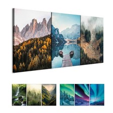 Artgeist Wandbild Set 3 tlg Wohnzimmer Leinwand Bilder Landschaft Wald Berge See