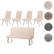 Esszimmer-Set HWC-G55, 4er-Set Stuhl + Sitzbank 180cm, Edelstahl Stoff Chenille