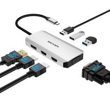 USB C Laptop Docking Station Type C Hub mit 4K@60Hz Dual HDMI DP VGA USB A