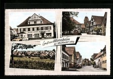 Wiernsheim, Metzgerei und Gaststätte Krone, Ortsansicht, Ansichtskarte 1965 