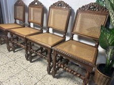 Antik 4 Stühle Esszimmerstühle Herrenzimmer  Eiche Stuhl Geflecht Gedrechselt