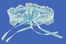 Strumpfband Braut Hochzeit blau hellblau mit Blümchen und Schleifchen Spitze 