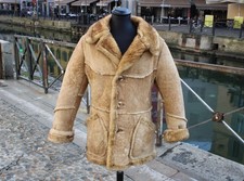 Herren Lammfell ledermantel shearling beige vintage 70s Größe L