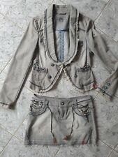 EDC by Esprit Set Damen Jeans Kostüm Rock & Blezar in Grau Farbe Gr.38-S/M Neu 