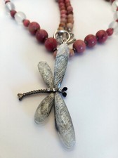 Handmade rhodonite beads with dragonfly and hematite inserts