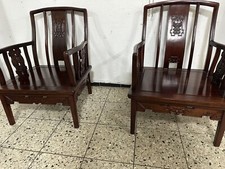 2  Chinesischer  Vintage Holz Sessel Stuhl Asia Design Massiv Geschnitzt Antik