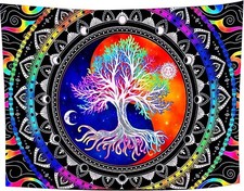 Wandteppich Wandtuch Wandbehang Baum des Lebens Glow 130x150 cm UV Fluoreszenz