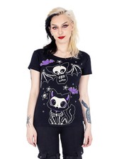 Cupcake Cult T-Shirt Skelly Cat Kawaii Katze Kitty Manga Bat Skelett Anime