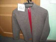 Da-Jacke/Janker Wolle gewalkt Gr. 42 "Nissen Sylt" braun mit rotem RV