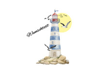 Leuchtturm mit Sonne und