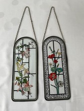 2x Fensterbild Bleiverglasung Blei Bild Glas "bunte Blumen Handgemalt SELTEN ALT