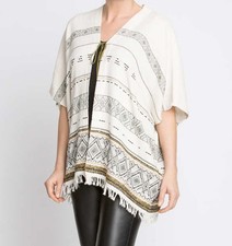 Weste beige One Size Damen Kurzarm-Weste mit Ethno Muster P452