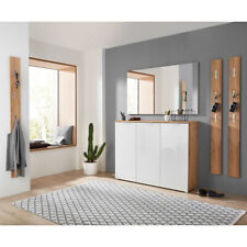 Komplett Garderoben Set Eiche Glas weiß Schuhschrank Flur-Möbel Anrichte Paneele