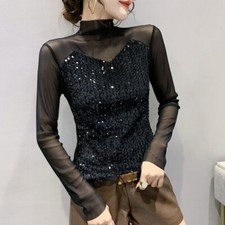 Damen Glänzend Pailletten Top