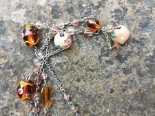Murano altes Glascollier Kette Vintage Bernstein Glas Amber Beads Necklace 150cm