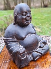 Hart Holz Figur - lachender Buddha aus Asien - alte Handarbeit - H11xB9xT6cm