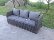 Fimous 3 Sitzer Rattan Sofa Lounge Gartenbank Outdoor Gartenmöbel Grau