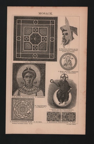 Lithograph 1885 mosaic glass - lithograph, 1885,