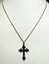 Böhmisch facettierter Granat Kreuz und Kette Tombak 3,5x2cm um1900 WIE NEU (407)